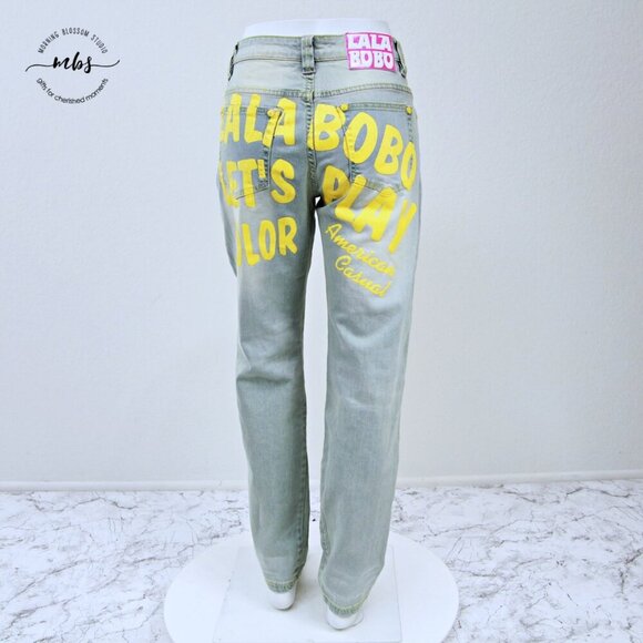 NWT LalaBobo Let's Play Color Mid Rise Straight Leg Jeans Blue Yellow Women 10 - Picture 6 of 12